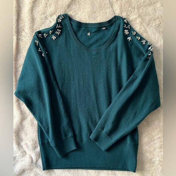 ✅ Host Pick ✅ Anthropologie Knitted & Knotted Bejeweled Sweater Teal Size SP - Picture 4 of 7
